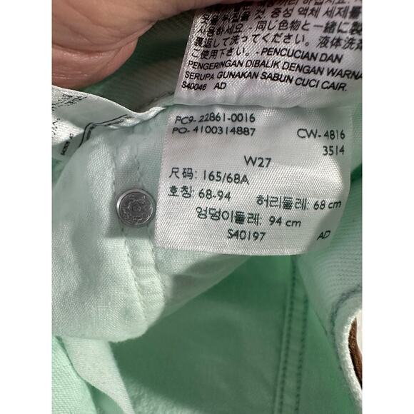 Levi’s 501 Button Fly Jeans Straight Leg Teal Aqua Size 27 Raw Hem Y2K C25 - Picture 6 of 8